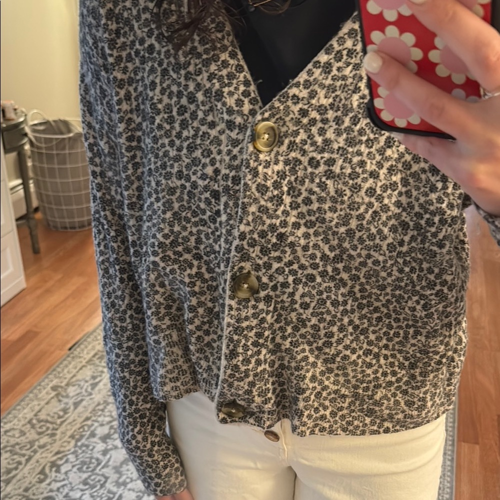 Madewell Black and Cream Floral Sweater
